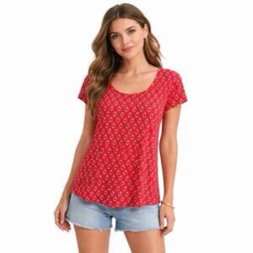 LOFT Red Linen Patterned Top